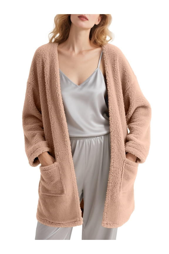 Sleep Cardigans Robe Bed Jackets for Women Toasty Cozy Sherpa Coat Cloud-Soft House Jacket Loose Oversized Fleece Fuzzy Outwear, S-XXL
