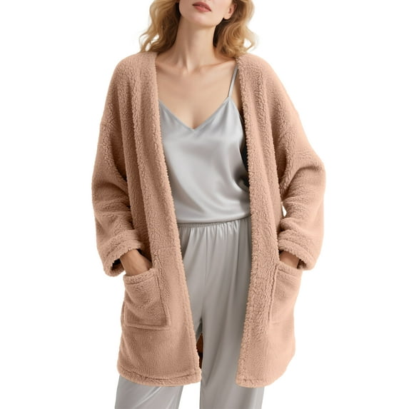 DAKIMOE Sleep Cardigans Robe Bed Jackets for Women Toasty Cozy Sherpa Coat Cloud-Soft House Jacket Loose Oversized Fleece Fuzzy Outwear, S-XXL