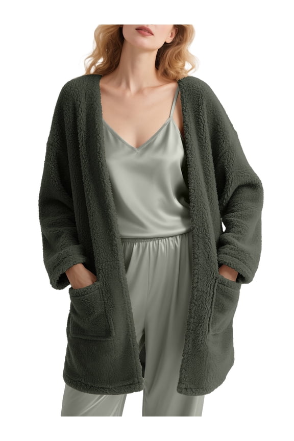 Sleep Cardigans Robe Bed Jackets for Women Toasty Cozy Sherpa Coat Cloud-Soft House Jacket Loose Oversized Fleece Fuzzy Outwear, S-XXL