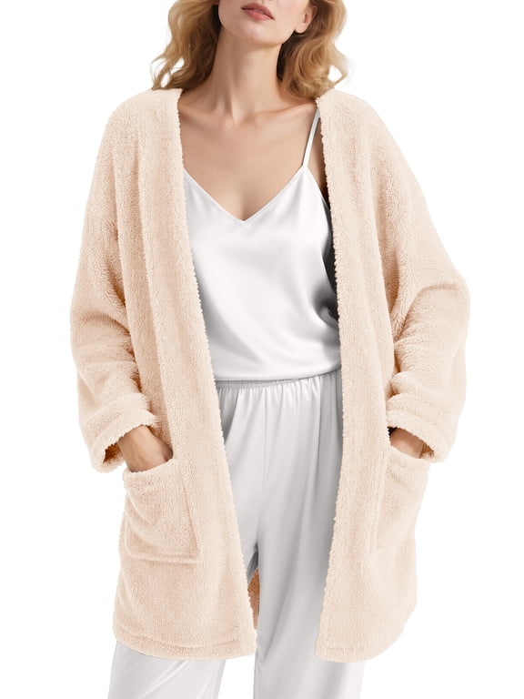 Sleep Cardigans Robe Bed Jackets for Women Toasty Cozy Sherpa Coat Cloud-Soft House Jacket Loose Oversized Fleece Fuzzy Outwear, S-XXL