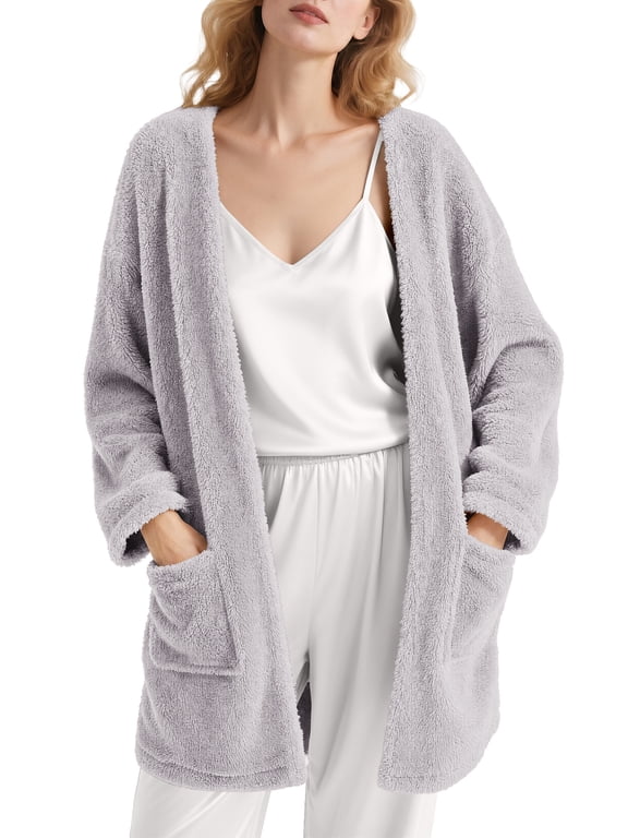 Sleep Cardigans Robe Bed Jackets for Women Toasty Cozy Sherpa Coat Cloud-Soft House Jacket Loose Oversized Fleece Fuzzy Outwear, S-XXL