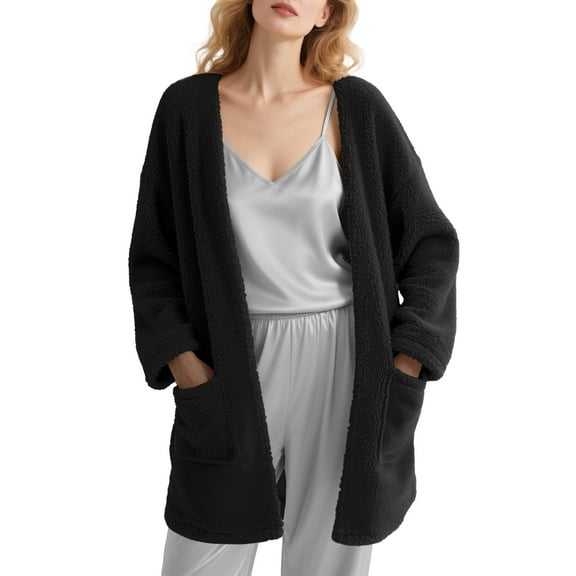 DAKIMOE Sleep Cardigans Robe Bed Jackets for Women Toasty Cozy Sherpa Coat Cloud-Soft House Jacket Loose Oversized Fleece Fuzzy Outwear, S-XXL
