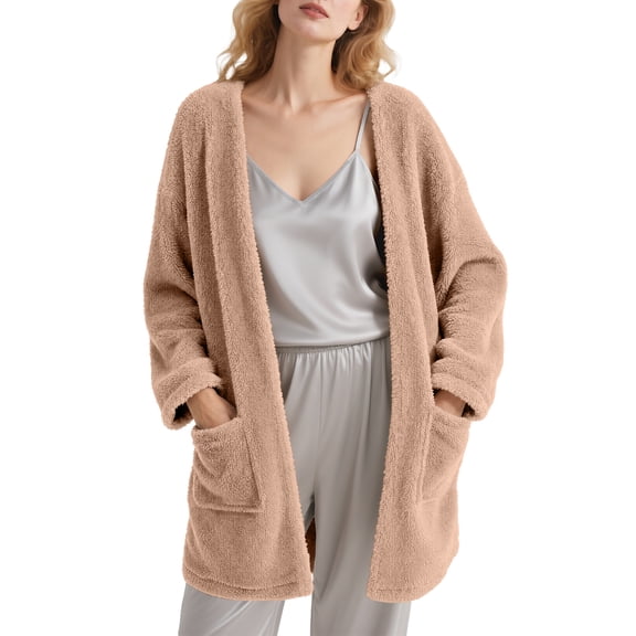 DAKIMOE Sleep Cardigans Robe Bed Jackets for Women Toasty Cozy Sherpa Coat Cloud-Soft House Jacket Loose Oversized Fleece Fuzzy Outwear, S-XXL