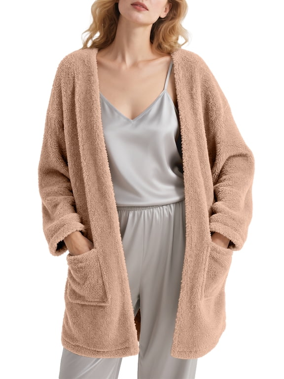Sleep Cardigans Robe Bed Jackets for Women Toasty Cozy Sherpa Coat Cloud-Soft House Jacket Loose Oversized Fleece Fuzzy Outwear, S-XXL