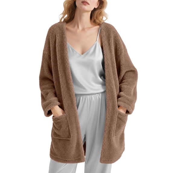 DAKIMOE Sleep Cardigans Robe Bed Jackets for Women Toasty Cozy Sherpa Coat Cloud-Soft House Jacket Loose Oversized Fleece Fuzzy Outwear, S-XXL