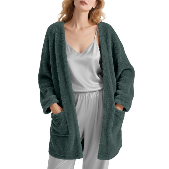 DAKIMOE Sleep Cardigans Robe Bed Jackets for Women Toasty Cozy Sherpa Coat Cloud-Soft House Jacket Loose Oversized Fleece Fuzzy Outwear, S-XXL