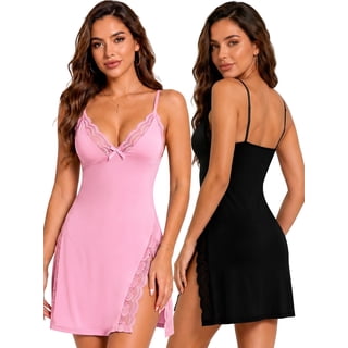 DAKIMOE Lingerie Set for Women 2PC Sexy Nightgowns Lace Chemise Babydoll Women Lingerie with Side Slits S-2XL