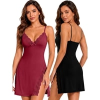 2-Piece Women's Sexy Lace Babydoll Lingerie Set with Side Slits