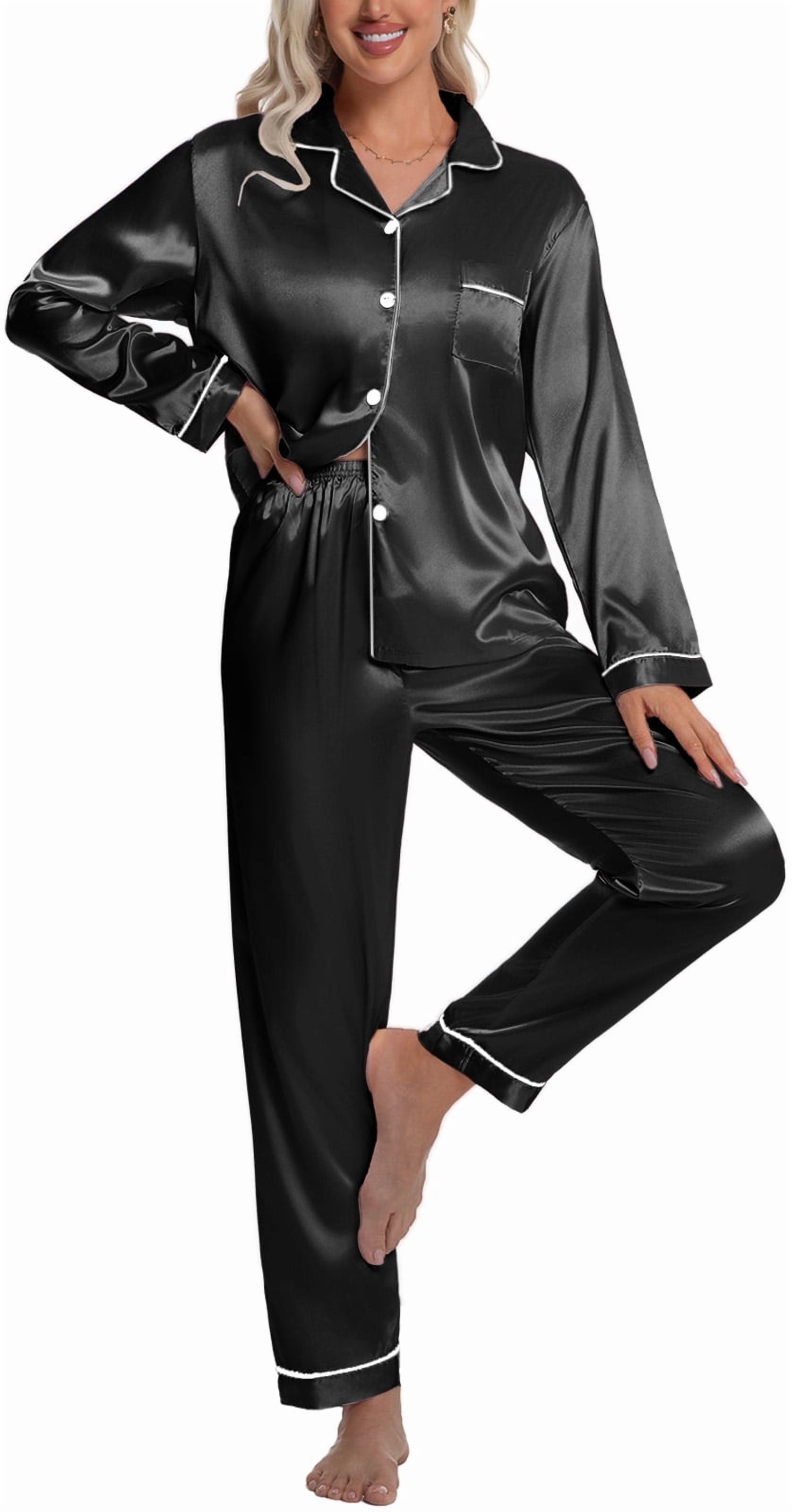 DAKIMOE Sleepwear Womens Silky Satin Pajamas Set Long Sleeve