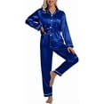 thumbnail image 1 of DAKIMOE Sleepwear Womens Silky Satin Pajamas Set Long Sleeve Nightwear Loungewear, Blue, S, 1 of 8