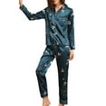 thumbnail image 1 of DAKIMOE Sleepwear Womens Silky Satin Pajamas Set Long Sleeve Nightwear Loungewear, Dark Green, M, 1 of 6