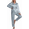 thumbnail image 1 of DAKIMOE Sleepwear Womens Silky Satin Pajamas Set Long Sleeve Nightwear Loungewear, Light Blue, S, 1 of 8