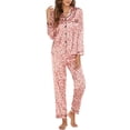 thumbnail image 1 of DAKIMOE Sleepwear Womens Silky Satin Pajamas Set Long Sleeve Nightwear Loungewear, Pink Leopard Print, M, 1 of 6