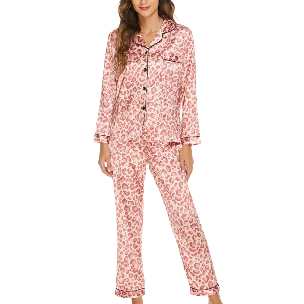 Women Cartoon Print Long Sleeves Autumn Winter Silky Pajama Sets Sweet Loose Sleepwear Home Wear