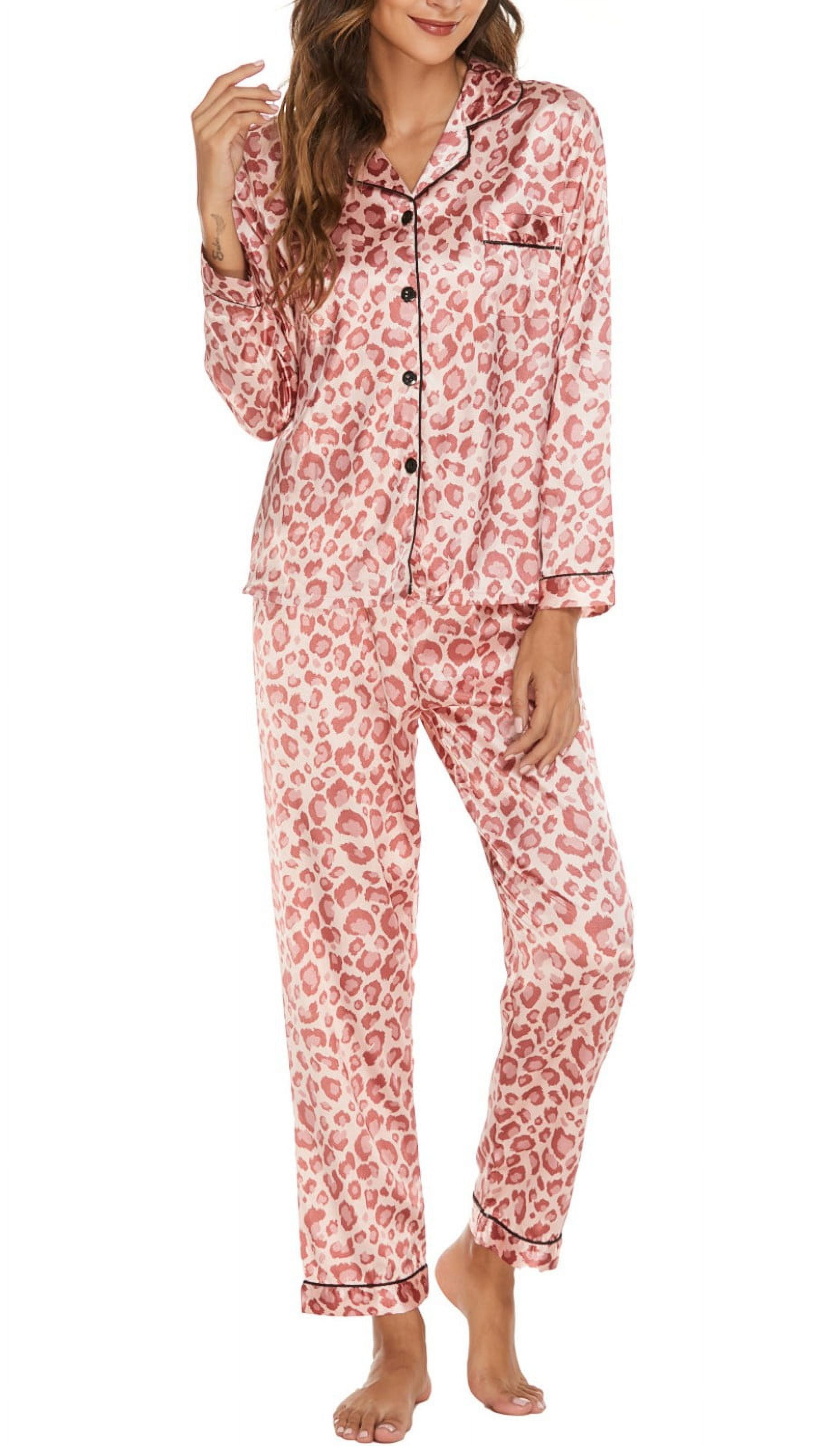Satin Pyjamas Pink Leopard Print Pjs Pink Leopard Pattern Pyjamas