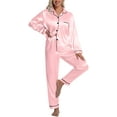 thumbnail image 1 of DAKIMOE Sleepwear Womens Silky Satin Pajamas Set Long Sleeve Nightwear Loungewear, Pink, M, 1 of 8