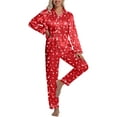 thumbnail image 1 of DAKIMOE Silk Satin Pajamas Set Womens Christmas Pajamas Long Sleepwear Button Down 2 Piece Classic Soft Loungewear Pjs Set, 1 of 6
