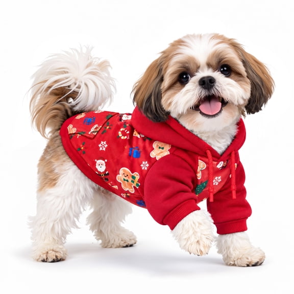DAKIMOE Small Dog Hoodie, Fleece Lined Puppy Clothes Warm Sweatshirt Pullover, Soft Pet Hoodie Jacket with Pocket Adjustable Drawstring, Dogs Outfit for Yorkie, Maltese, Pomeranian
