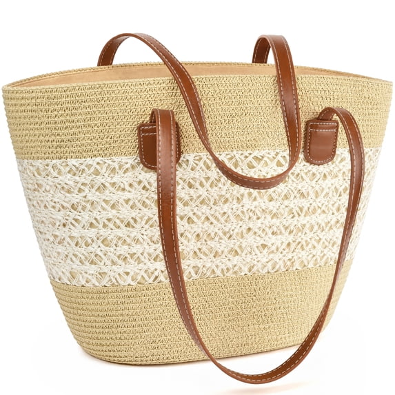 DAKIMOE Straw Beach Bag For Women Summer Boho Tote Bag Handbags Large Shoulder Purses Woven for Vacation
