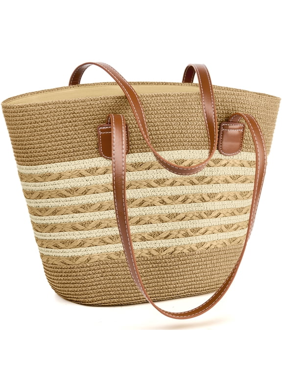 Straw Beach Bag For Women Summer Boho Tote Bag Handbags Large Shoulder Purses Woven for Vacation