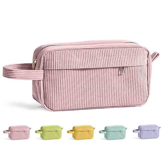 DAKIMOE Pencil Case Cute Pencil Pouch Corduroy Colored Large Capacity Soft Lightweight Versatile Stationary for Students Teens Adults, Pink