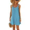 thumbnail image 1 of DAKIMOE Summer Beach Dress for Women Bikini Swimsuit Cover Ups Casual Vacation Short Halter Dresses Bathing suits Coverups Beachwear, Blue, M, 1 of 8