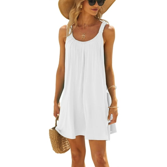 DAKIMOE Summer Beach Dress for Women Bikini Swimsuit Cover Ups Casual Vacation Short Halter Dresses Bathing suits Coverups Beachwear, White, M