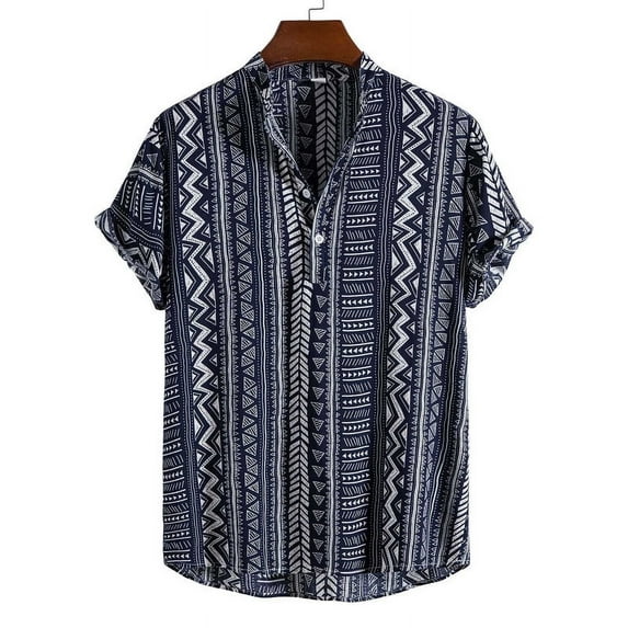 DAKIMOE Summer Hawaiian Shirts for Men Tropical Short Sleeve Vacation Beach Aloha Shirts Flower Button down Shirts, Navy, ,M