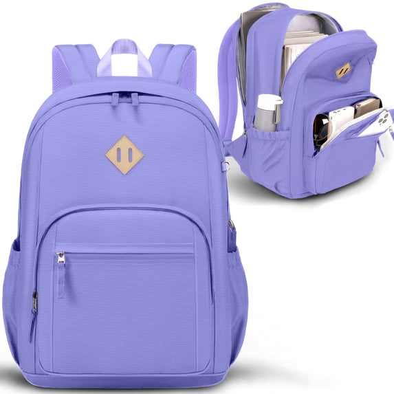 DAKIMOE Travel Backpack for Women Men Laptop Backpack with Computer Compartment Waterproof Large Capacity Wear Resistant Scratch-proof for Travel College Bussiness School, Light Purple