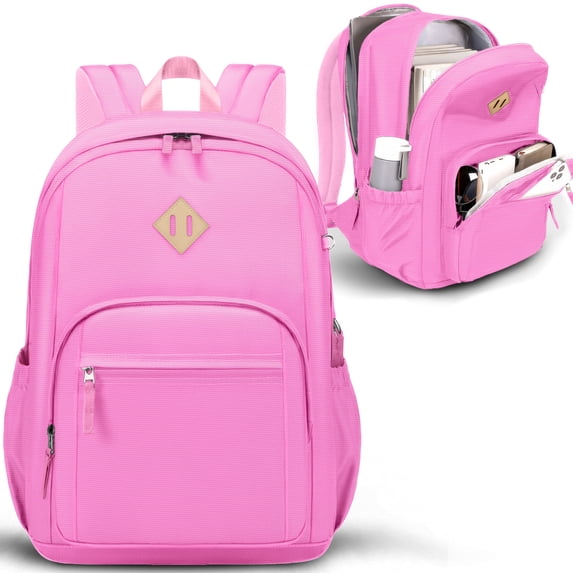 DAKIMOE Travel Backpack for Women Men Laptop Backpack with Computer Compartment Waterproof Large Capacity Wear Resistant Scratch-proof for Travel College Bussiness School, Pink