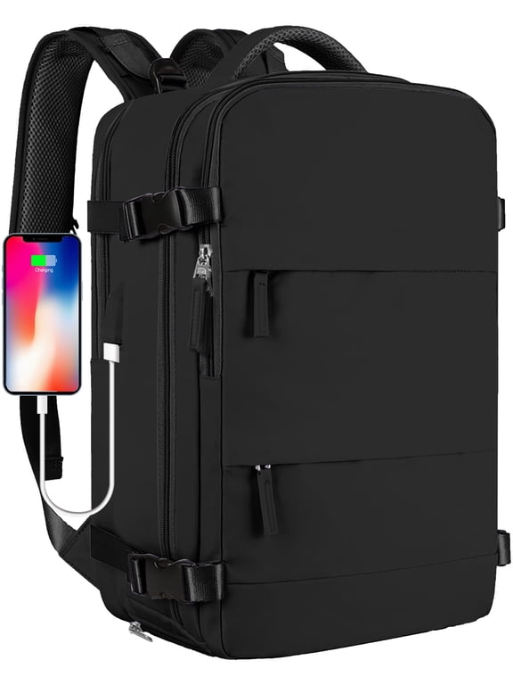 Large Travel Backpack for Women Men Laptop Bag Airline Approved Carry On Backpacks Waterproof Anti Theft Gym Bags Hiking Flight Approved Luggage Casual Daypack, Large, Black