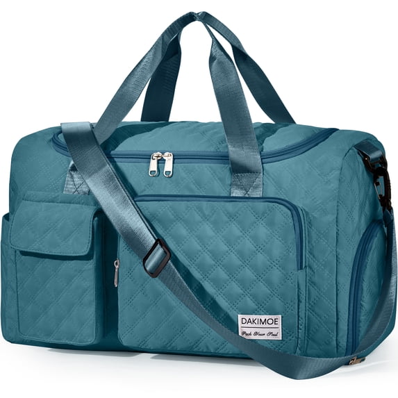 DAKIMOE Travel Duffle Bag for Women Large Weekender Bags Carry on Gym Duffel Bag with Wet Pocket/Shoe Compartment Waterproof Overnight Tote for Plane Hospital Sports Yoga Business Trips, Peacock Blue