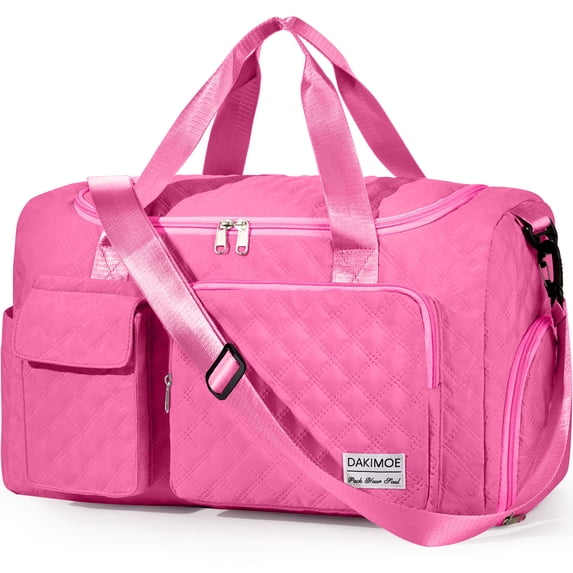 DAKIMOE Travel Duffle Bag for Women Large Weekender Bags Carry on Gym Duffel Bag with Wet Pocket/Shoe Compartment Waterproof Overnight Tote for Plane Hospital Sports Yoga Business Trips, Peach Red