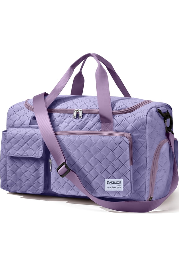 Travel Duffle Bag for Women Men, Weekender Overnight Bags Carry on Gym Bag with Wet Pocket/Adjustable Strap/Shoe Compartment, Foldable Waterproof Duffel Tote for Plane Sports Dance, Purple