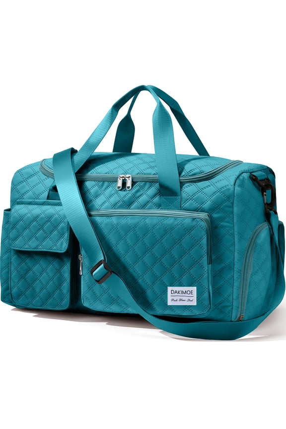 Travel Duffle Bag for Women Men, Weekender Overnight Bags Carry on Gym Bag with Wet Pocket/Adjustable Strap/Shoe Compartment, Foldable Waterproof Duffel Tote for Plane Sports Dance, Blue