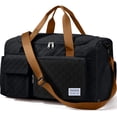 thumbnail image 1 of DAKIMOE Travel Duffle Bag for Women Large Weekender Bags Carry on Gym Duffel Bag with Wet Pocket/Shoe Compartment Waterproof Overnight Tote for Plane Hospital Sports Yoga Business Trips, Black&Brown, 1 of 10