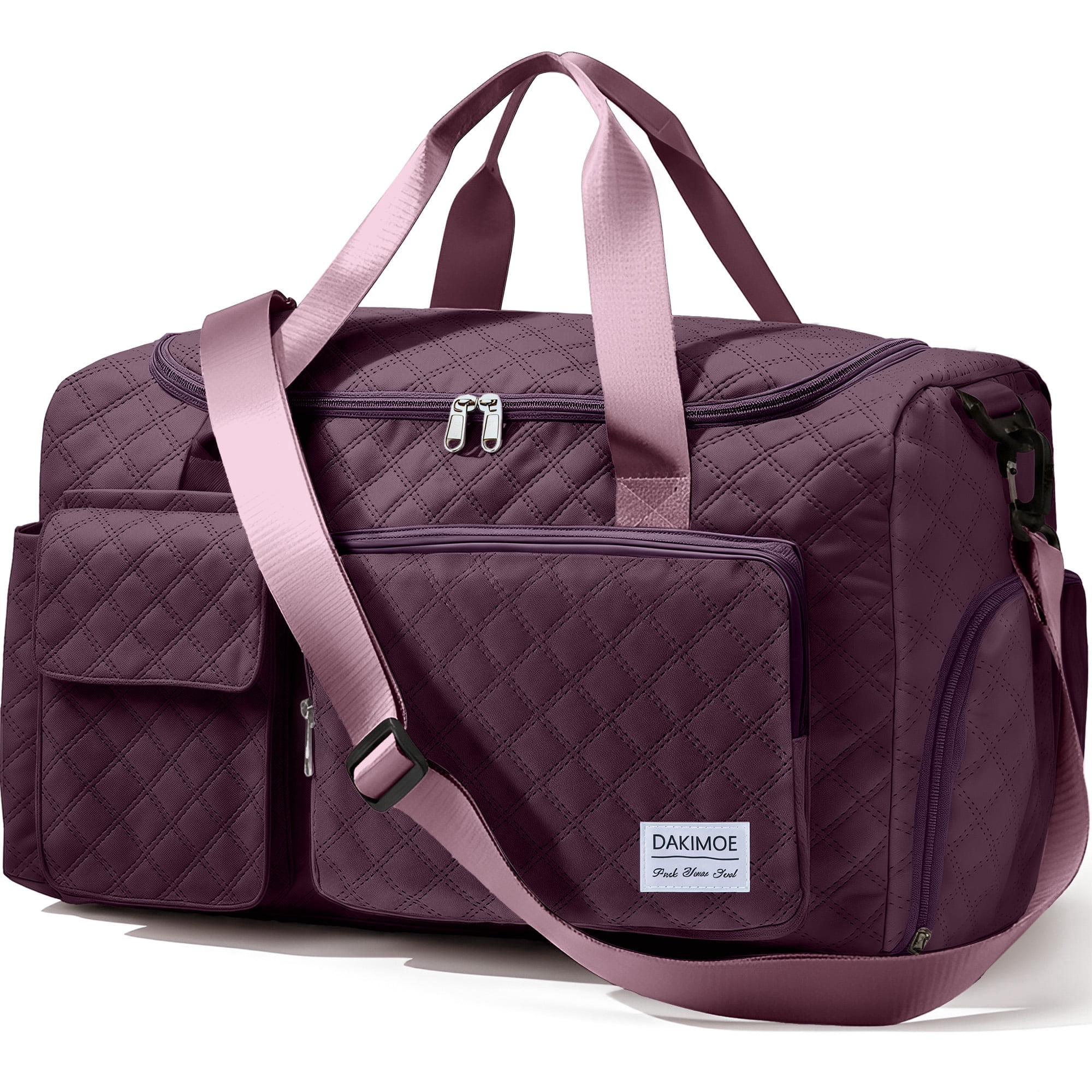 DAKIMOE Travel Duffle Bag for Women Large Weekender Bags Carry on Gym Duffel Bag with Wet Pocket/Shoe Compartment Waterproof Overnight Tote for Plane Hospital Sports Yoga Business Trips, Dried Rose