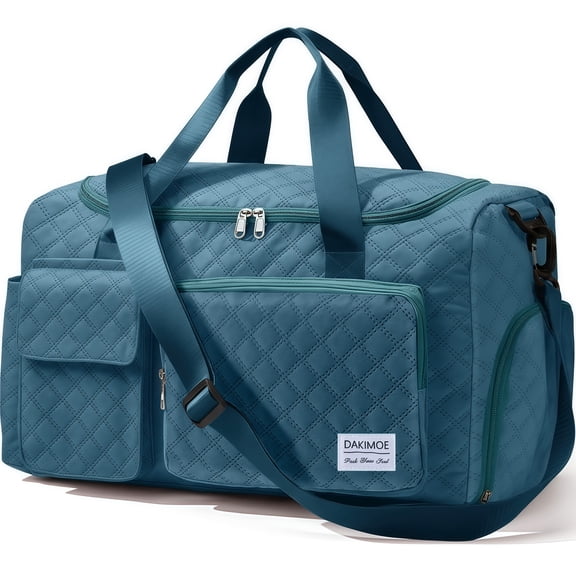 DAKIMOE Travel Duffle Bag for Women Large Weekender Bags Carry on Gym Duffel Bag with Wet Pocket/Shoe Compartment Waterproof Overnight Tote for Plane Hospital Sports Yoga Business Trips, Peacock Blue