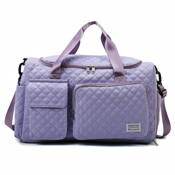 DAKIMOE Travel Duffle Bag for Women Men, Weekender Bags Carry on Gym Bag with Wet Pocket/Adjustable Strap/Shoe Compartment, Foldable Waterproof Overnight Tote Bag for Plane Sports Dance, Purple