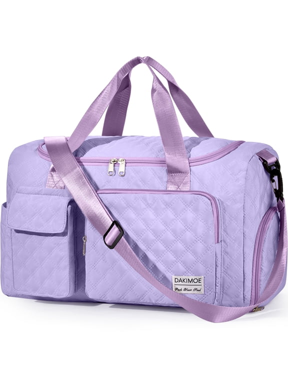 Travel Duffle Bag for Women Men, Weekender Overnight Bags Carry on Gym Bag with Wet Pocket/Adjustable Strap/Shoe Compartment, Foldable Waterproof Duffel Tote for Plane Sports Dance, Purple