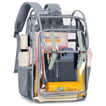 DAKIMOE Clear Backpack Heavy Duty PVC Transparent Backpack Waterproof Large Clear Book Bag See Through Backpack for Teenager Women Men College Work Travel Stadium Approved