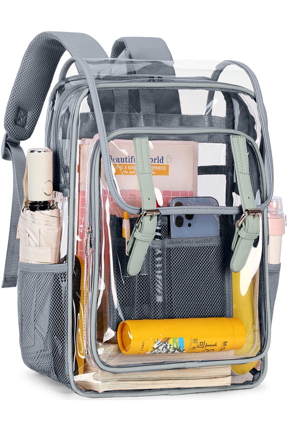 Clear Backpack Heavy Duty PVC Transparent Backpack Waterproof Large Clear Book Bag See Through Backpack for Teenager Women Men College Work Travel Stadium Approved