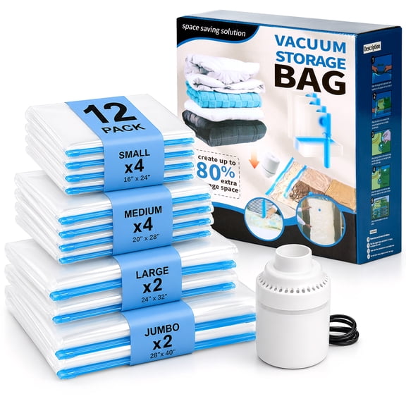 DAKIMOE Vacuum Storage Bags with Electric Pump – 80% Compression Space Saver, 20 Combo for Clothes, Blankets, Pillows, Bedding – Travel & Home Storage