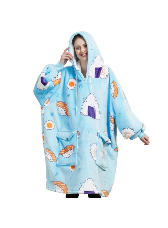 Sherpa Lined Oversized Fleece Wearable Blanket Hoodie with Pockets - Cozy Hooded Lounge Robes for Women (Home, Travel, Camping)