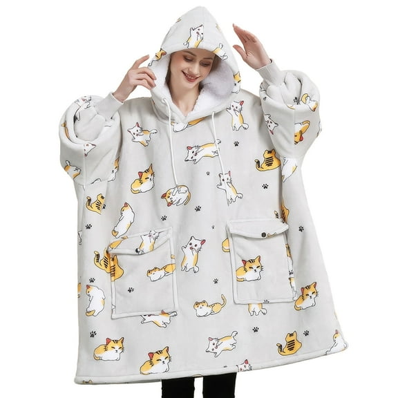 DAKIMOE Sherpa Lined Oversized Fleece Wearable Blanket Hoodie with Pockets - Cozy Hooded Lounge Robes for Women (Home, Travel, Camping)