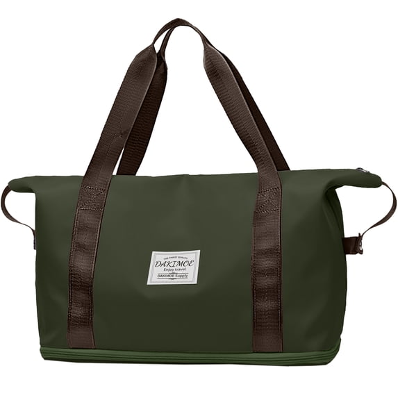 DAKIMOE Weekender Bags for Women, Travel Bag Carry on Gym Bag, Travel Duffle Bag with Wet Dry Pocket/Front Phone Pocket/Trolley Sleeve Pocket, Olive Green