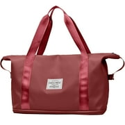 Weekender Bags for Women, Travel Bag Carry on Gym Bag, Travel Duffle Bag with Wet Dry Pocket/Front Phone Pocket/Trolley Sleeve Pocket, Wine Red