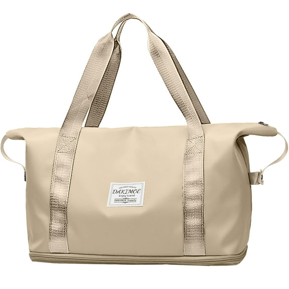DAKIMOE Weekender Bags for Women, Travel Bag Carry on Gym Bag, Travel Duffle Bag with Wet Dry Pocket/Front Phone Pocket/Trolley Sleeve Pocket, Khaki