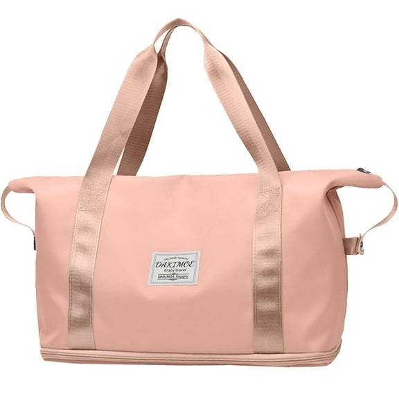 DAKIMOE Weekender Bags for Women, Travel Bag Carry on Gym Bag, Travel Duffle Bag with Wet Dry Pocket/Front Phone Pocket/Trolley Sleeve Pocket, Pink