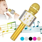 DAKIMOE Wireless Bluetooth Karaoke Microphone, Portable Handheld Singing Microphone for Kids Adults with Stereo Speaker and Voice Changer for All Smartphones, Gifts for Girls Kids Adults, Gold